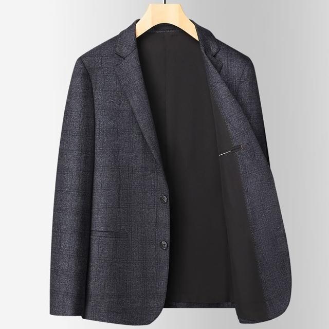 【米蘭精品】西裝外套休閒西服(針織彈力抗皺修身格子男外套74hg50)