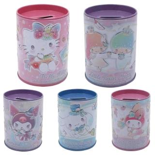 【小禮堂】Sanrio 三麗鷗 鐵製圓形存錢筒/筆筒 Kitty 美樂蒂 酷洛米 大耳狗 雙子星(平輸品)