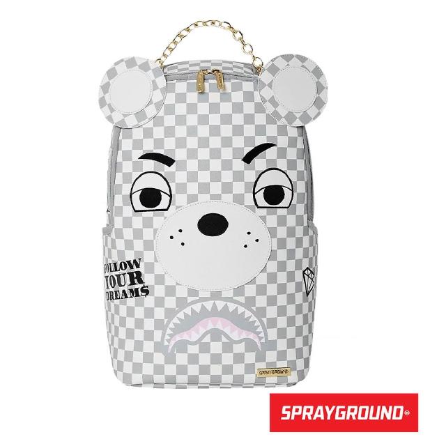 【SPRAYGROUND】HAUTE BEAR 時尚格紋熊大容量後背包(灰白色)