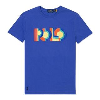 【RALPH LAUREN】RL POLO 經典印刷文字圖案短袖T恤 上衣-藍色(平輸品/短T)
