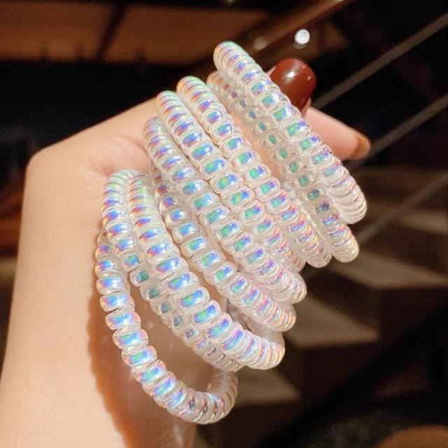 【D.studio】韓版水晶色系電話線髮圈 /5件組(綁頭髮 橡皮筋 綁頭 髮圈 髮飾 頭飾 N96)