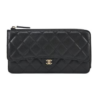 【CHANEL 香奈兒】經典雙C LOGO菱格紋小牛皮拉鍊手拿包(黑色-AP3643 B10583 C3906)
