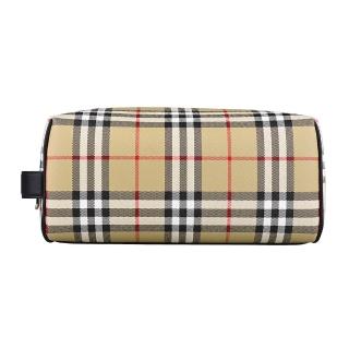 【BURBERRY 巴寶莉】BURBERRY Vintage經典格紋PVC拉鍊手拿化妝包(男款/米格紋)