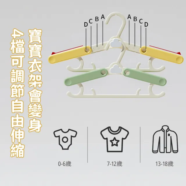 【wellane】5入組 可連掛可伸縮兒童成長衣架(晾曬衣架/寶寶衣架/防滑衣架/小衣架)