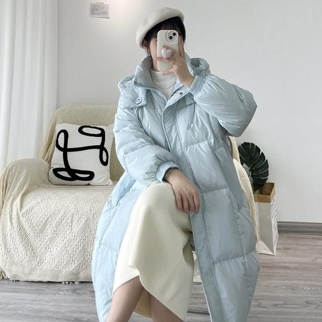 【米蘭精品】現貨+預購 真羽絨90%白鴨絨羽絨衣羽絨外套(保暖長版小清新連帽女夾克6色74gz1)