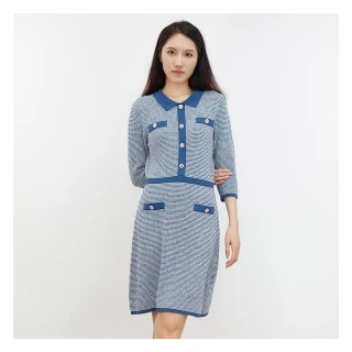 【JESSICA】法式優雅精緻修身翻領針織洋裝J30430（藍）