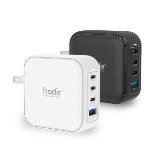 【hoda】100W GaN氮化鎵智慧方型四孔電源供應器 / 極速智慧充電器 PD快速充電(內附100W C to C充電線)