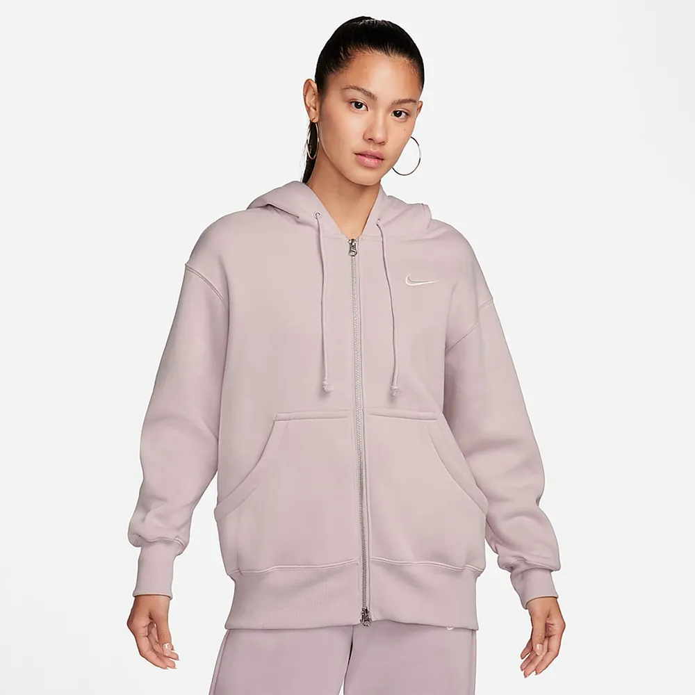 【NIKE 耐吉】外套 女款 運動連帽外套 AS W NSW PHNX FLC FZ OS HOODIE 粉 DQ5759-019