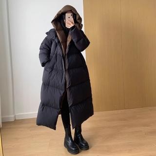 【米蘭精品】現貨+預購 真羽絨90%白鴨絨羽絨衣羽絨外套(保暖長版過膝兩面穿女夾克2色74gz16)