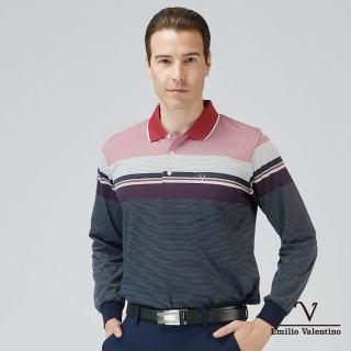 【Emilio Valentino 範倫鐵諾】男 長袖POLO衫 棉質舒適透氣 胸袋 polo衫 薄款 上衣 紅(66-3V7152)