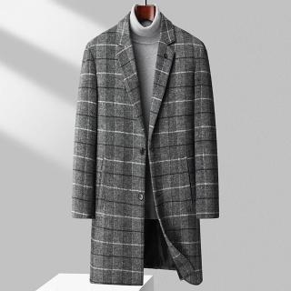 【米蘭精品】現貨+預購 羊毛大衣毛呢外套(中長款格紋風衣保暖男外套3色74hi1)