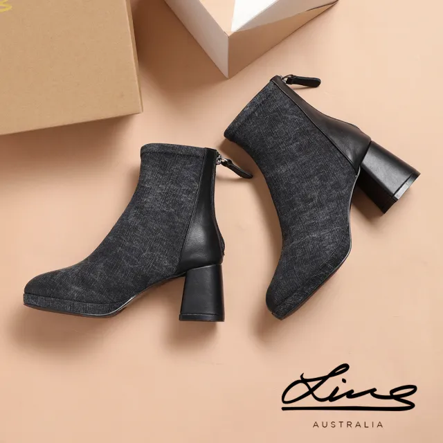 澳洲LINS時尚丹寧寬楦真皮短靴