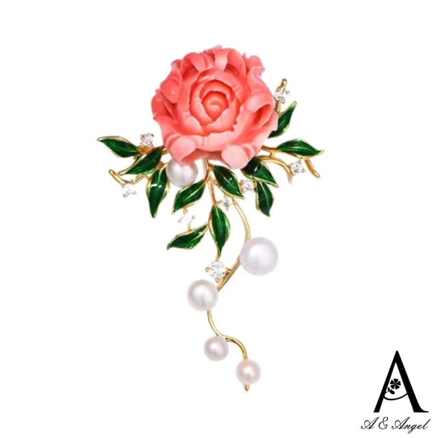 ANGELANGEL 艷麗牡丹花卉珍珠2用胸針別針(紅色)
