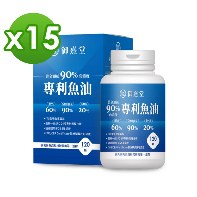 御熹堂 黃金頂級 90%高濃度專利魚油15入組(一入120顆、啟動身體代謝、歐美藥典高規格把關的第一選擇)