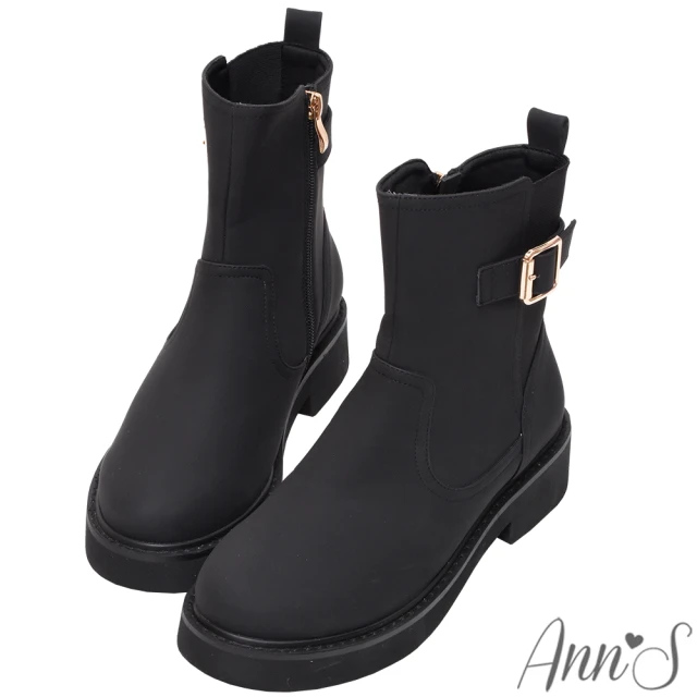 Ann’SAnn’S 防潑水材質-格倫達鬆緊單釦帶平底感受短靴4cm(黑)