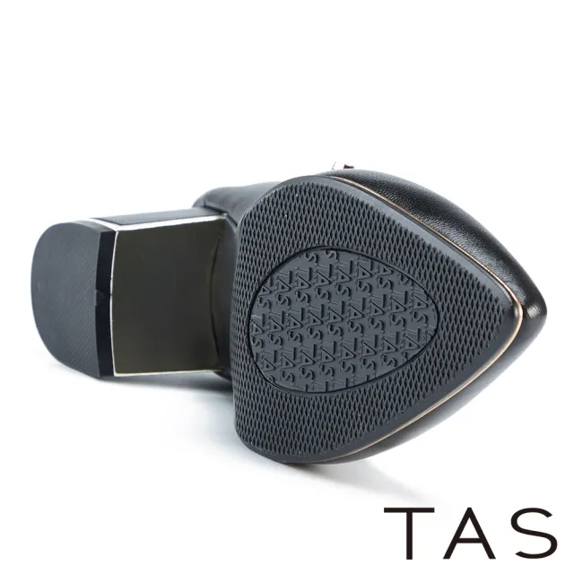 【TAS】串鍊飾條兩穿尖頭中跟鞋(黑色)
