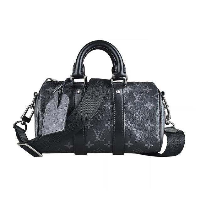 LV LOUIS VUITTON路易威登 M46271 KEEPALL BANDOULIÈRE 25 系列 Eclipse 帆布拉鍊斜背包