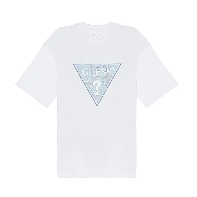 【GUESS】經典倒三角撞色LOGO短T(兩色可選)