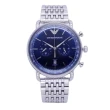 【EMPORIO ARMANI】ARMANI 米蘭時尚之神降臨優質品味腕錶-銀+藍-AR11238