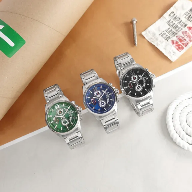 【CITIZEN 星辰】經典三眼 計時碼錶 日期 日本機芯 防水100米 不鏽鋼手錶 黑色 43mm(AN3690-56E)