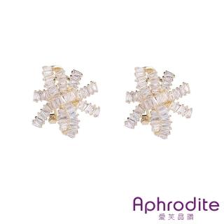 【Aphrodite 愛芙晶鑽】S925銀針耳釘 米字耳釘/S925銀針華麗方晶鋯石米字花結造型耳釘(2色任選)