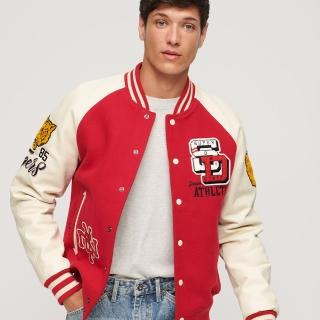 【Superdry】男裝 外套 棒球外套 飛行夾克 College Varsity Patched Bomber(紅)