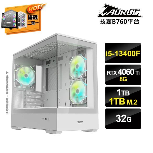 技嘉平台技嘉平台 i5十核GeForce RTX4060Ti{Ai繪圖機-8}電玩機(i5-13400F/B760/32G/1TB/1TB_M.2)