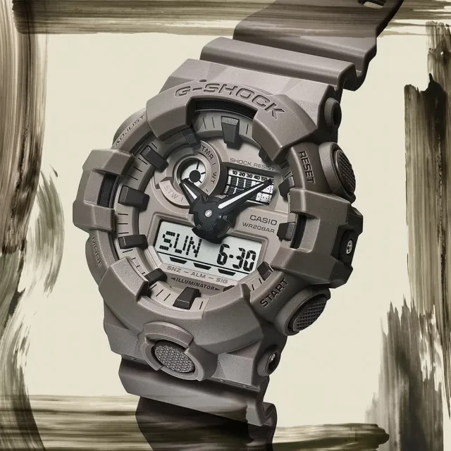 【CASIO 卡西歐】G-SHOCK 大地色調 霧面簡約雙顯腕錶 送禮推薦 禮物(GA-700NC-5A)