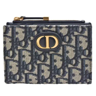 【Dior 迪奧】經典30 MONTAIGNE OBLIQUE緹花布短夾(藍色S2197UTZQ_M928)