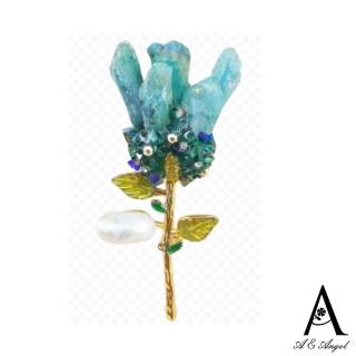 【ANGEL】浪漫巴洛克珍珠花卉閃耀2用胸針別針(湖藍色)
