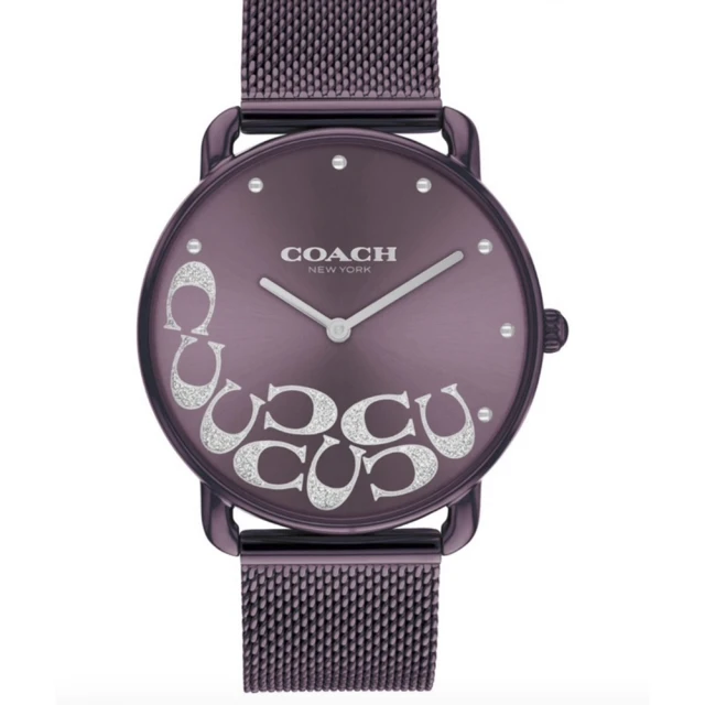 COACH 官方授權C2 經典大C面 紫色米蘭錶帶 女錶-37mm-贈高級9入首飾盒(CO14504339)