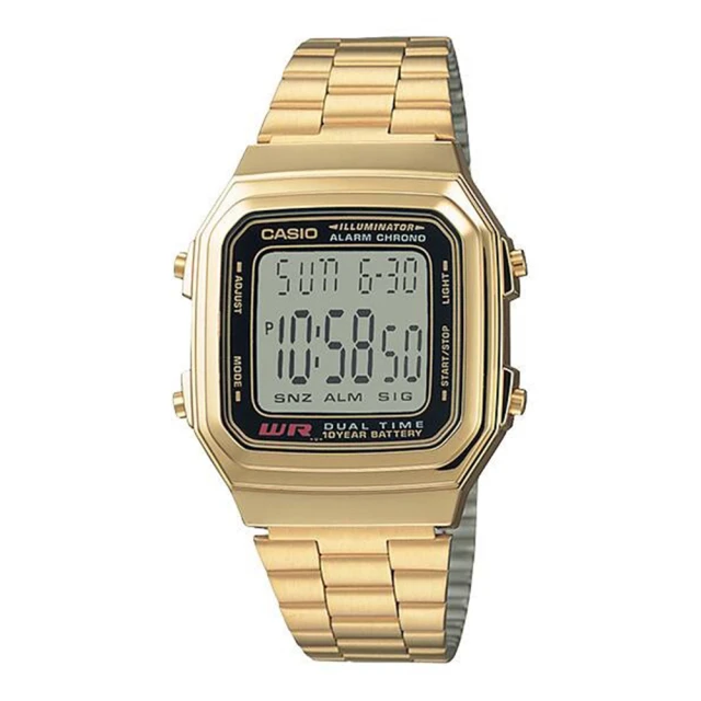 【CASIO 卡西歐】A178WGA-1A 金色不鏽鋼弧邊方型時尚質感多功能電子手錶