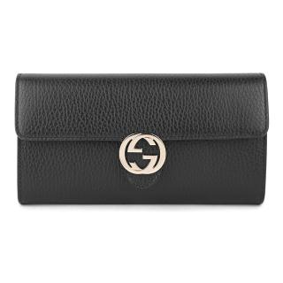 【GUCCI 古馳】615524 經典GG金屬LOGO荔枝紋牛皮暗釦長夾(黑色)