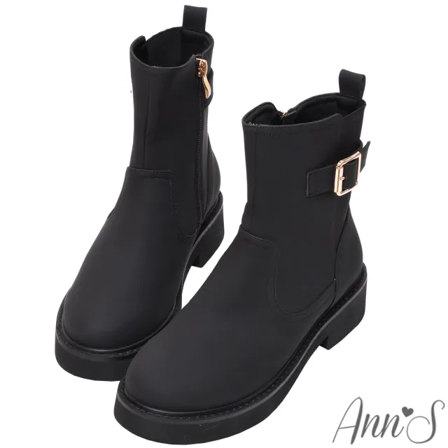 【Ann’S】防潑水材質-格倫達鬆緊單釦帶平底感受短靴4cm(黑)