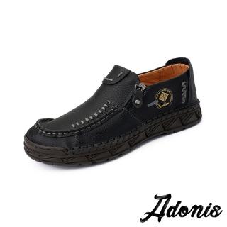 【Adonis】真皮樂福鞋 牛皮樂福鞋/真皮質感牛皮手工縫線設計休閒樂福鞋-男鞋(黑)