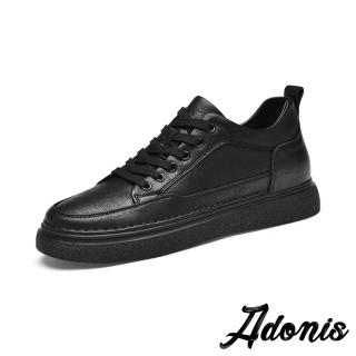 【Adonis】真皮板鞋 厚底板鞋/真皮復古板型車線設計厚底休閒板鞋-男鞋(黑)