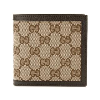 【GUCCI 古馳】150413 經典GG LOGO緹花布面牛皮飾邊寬版零錢袋中短夾(棕色)