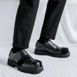 【Kiron】方頭休閒鞋/復古軟皮異材質拼接方頭舒適休閒鞋-男鞋(黑)