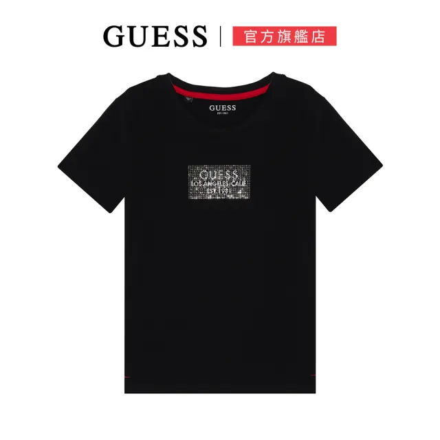 【GUESS】貴氣撞色水晶感LOGO短T(兩色可選)