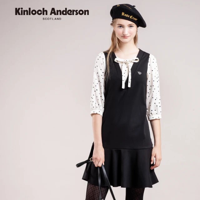 Kinloch Anderson 可愛v領假兩件五分袖洋裝連身裙 金安德森女裝(KA0867010 黑/白)