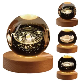 【WARM DAY LIFE】單入 星球3D雕刻水晶球 發光水晶球 水晶球(小夜燈 LED燈  聖誕節 交換禮物)