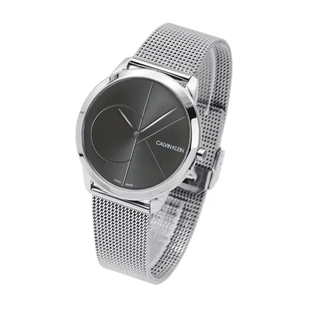 【Calvin Klein 凱文克萊】minimal系列 銀色系 經典大CK 灰黑面 米蘭帶錶帶 手錶 腕錶 CK錶 40mm(K3M21123)