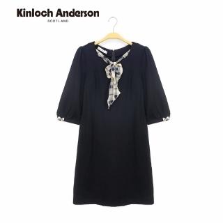 【Kinloch Anderson】氣質多邊領格紋綁帶五分袖洋裝連身裙 金安德森女裝(KA0867011)