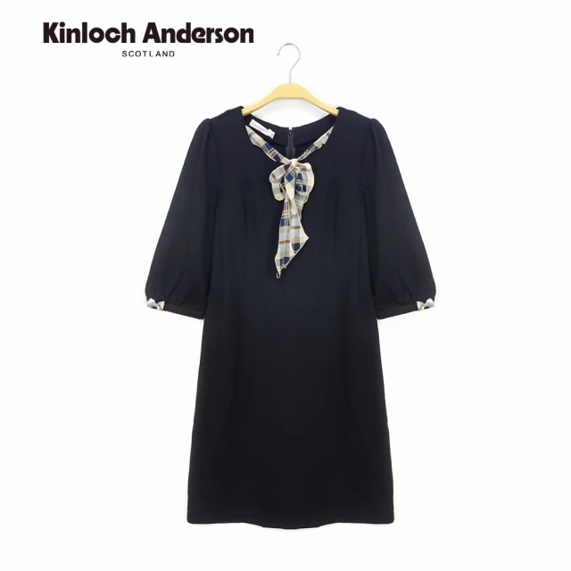 Kinloch Anderson 氣質多邊領格紋綁帶五分袖洋裝連身裙 金安德森女裝(KA0867011)