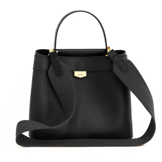 【ADOLE】Twins皮革雙口手提肩背包/黑(可客製刺繡背帶)