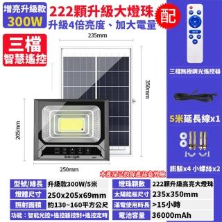 【禾統】300W增亮升級款 LED智能光控太陽能感應燈(電量顯示 遙控定時 太陽能分體式壁燈 路燈 戶外照明)