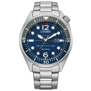 【CITIZEN 星辰】GENTS 潮流撞色光動能時尚男錶-藍x銀/44mm 母親節限定(AW1716-83L)