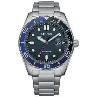 【CITIZEN 星辰】GENTS 馬卡龍撞色光動能時尚男錶-藍x銀/43mm 禮物(AW1761-89L)送禮