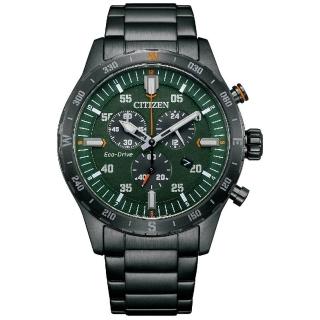 【CITIZEN 星辰】Chronograph 潮流型男光動能競速計時男錶-綠x黑/43.5mm 母親節限定(AT2527-80X)