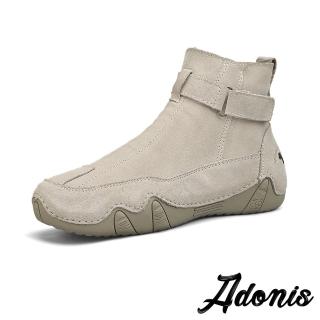 【Adonis】真皮短靴 磨砂短靴/真皮磨砂豚皮純色素面休閒潮流短靴-男鞋(卡其)